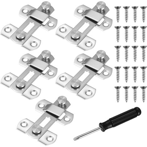 5 PcsVerrou Porte Coulissante Interieure Exterieur, Loquet Porte Verrou Porte Interieure Exterieur, Verrou de Portes en Acier Inoxydable pour Fenêtre Placard Jardin Salle de Bain+Tournevis (Noir) (1/5)