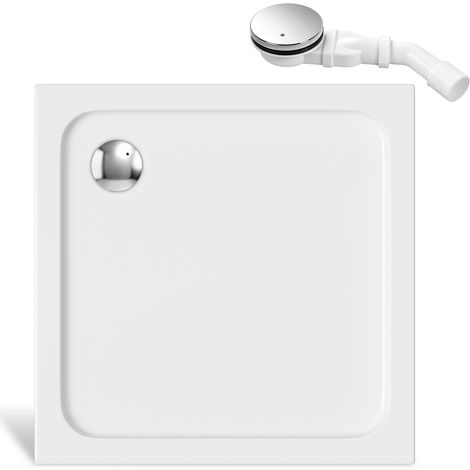 Randaco Plato de ducha extraplano 90 x 90 cm cuadrado blanco con desagüe Ø 90 mm cromada (1/5)