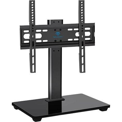 Meuble TV vertical au sol, extension maximale 400 mm, épais et durable, réglable en hauteur, matériau acier laminé à froid, noir (1/5)