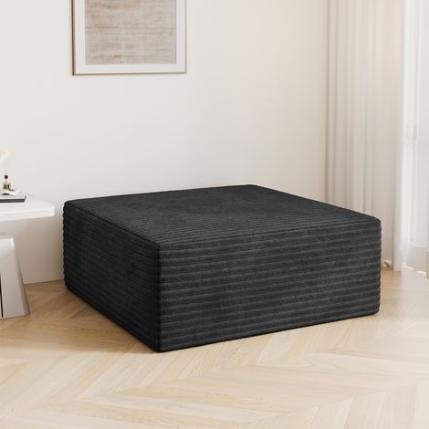Pouf modulaire compressé en Velours Côtelé Noir,Repose-pied,101x101x44cm - Salon