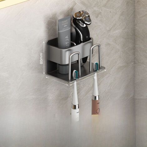 Porte-brosses à dents sans perçage gris anthracite, format couple, porte-brosses à dents électrique, porte-gobelet mural pour bain de bouche, rangement pour gobelet de toilette
