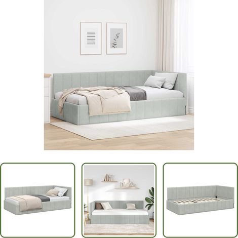 Eckbett - Eckbettgestell mit Kopfteil Hellgrau 90 cm x 200 cm Samt (1/5)