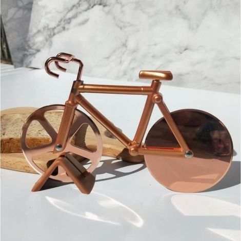 Couteau à pizza - MARQUE - Vélo - Acier inoxydable - Lames super tranchantes - Doré (1/4)