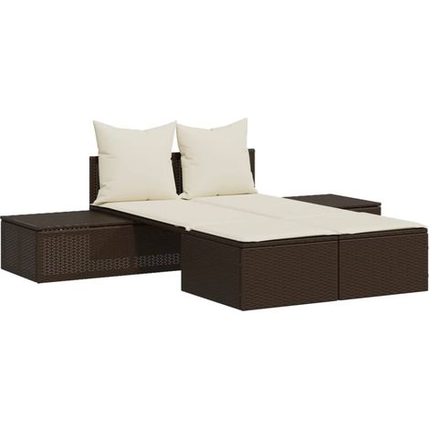 Maison Exclusive - Doppel-Sonnenliege mit Auflagen Braun Poly Rat