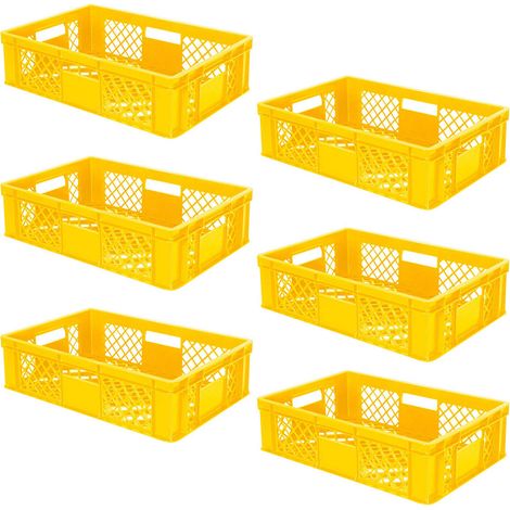 BRB Lot de 6 bacs euros empilables perforés - En polyéthylène HD - Qualité industrielle - Convient pour un usage alimentaire - L x l x H : 600 x 150 mm - Jaune
