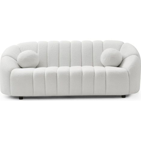 Canapé 3 places design Sidonie Tissu bouclette Blanc