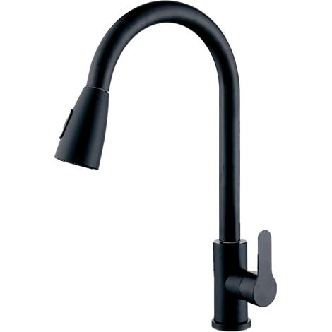 Robinet de cuisine à remplissage par le haut en nickel brossé (noir) avec douchette extractible (1/5)