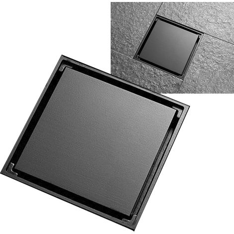 Grille de sol carrée pour salle de bain avec filtre en acier inoxydable et déodorant pour éviter les odeurs - Drain de baignoire et douche noir (1/5)