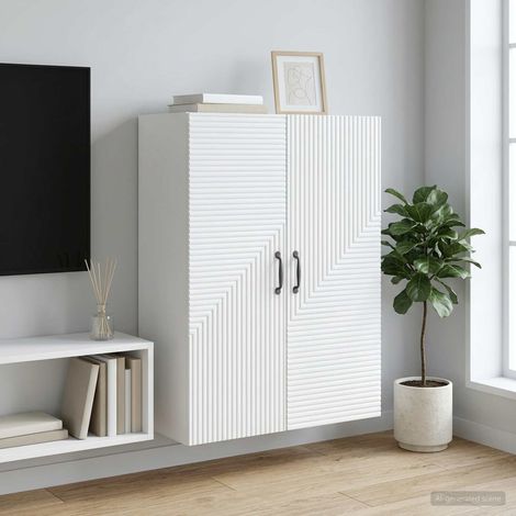 Armoire murale 2 portes en bois d’ingénierie blanc, 2 étagères, 66 x 34,5 x 90 cm - PANGIVO (1/5)