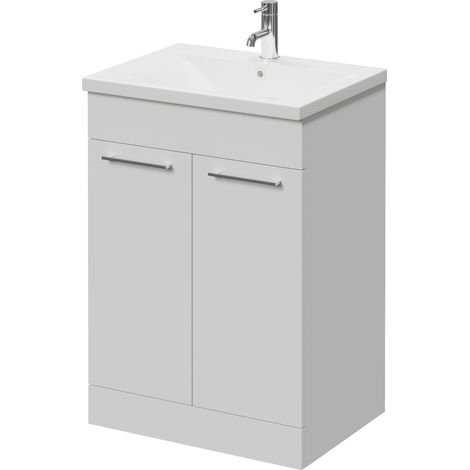 Napoli 460 Gloss White 600mm 2 Door Vanity Unit with Glide Basin - 600mm - Chrome 160mm Handle
