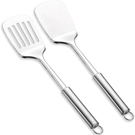 ReaNea Edelstahl-Wender-Set, silberner gezahnter Wender, massiver, robuster und hitzebeständiger Küchenspatel, ideales Küchenutensil für Fisch (1/5)
