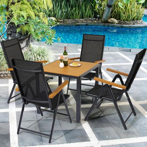 Gartenmöbel-Set, Gartentisch- und Stuhl-Set, Außentisch, Klappstühle, Aluminium (5-teilig, 4 x Stühle + 1 x Tisch, braun) (1/5)