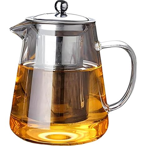 Théière Verre avec Filtre Amovible Acier Inoxydable Borosilicate pour Thé Fleurs Feuilles (1/3)