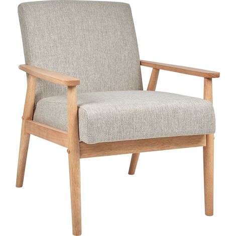Sillón Retro Salón Tapizado Poliéster Lino Estructura Ligera Madera Clara Gris Esrum