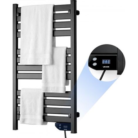 Sèche-Serviettes Électrique Mural 12 Barres,Minuterie Intégrée 1-8 h,Porte-Serviettes Chauffant en Alliage d'Aluminium avec Écran Tactile,Protection contre Surchauffe,Étanche IPX4,Noir (1/2)