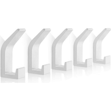 Ganci autoadesivi in alluminio, impermeabili, da parete per asciugamani e vestiti, ideali per cucine, bagni e armadi, 5 pezzi (bianchi) (1/4)