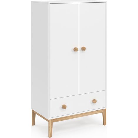 Kinderschrank 2-türig JACOB mit Schublade weiß und Holz (1/5)