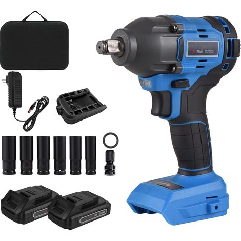 Clé à chocs sans fil 20V 1/2" – couple 350N·m – 6 douilles, adaptateur 3/8", batterie 2.0Ah, chargeur rapide, réparation auto (1/5)