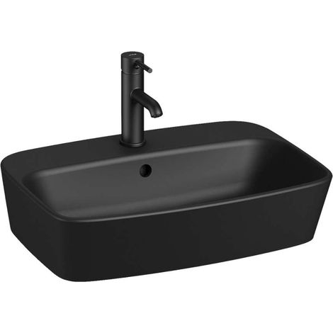 Jika Lyra plus - Aufsatzwaschbecken, 55x40 cm, mit Überlauf, mit Hahnloch, mattschwarz H8183827161041 (1/3)