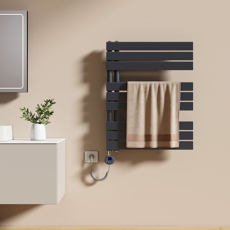 EMKE Elektrischer Badheizkörper 76 x 60 cm 400 W Anthrazit Handtuchwärmer mit WiFi Tuya App-Steuerung IPX4 4 Modi