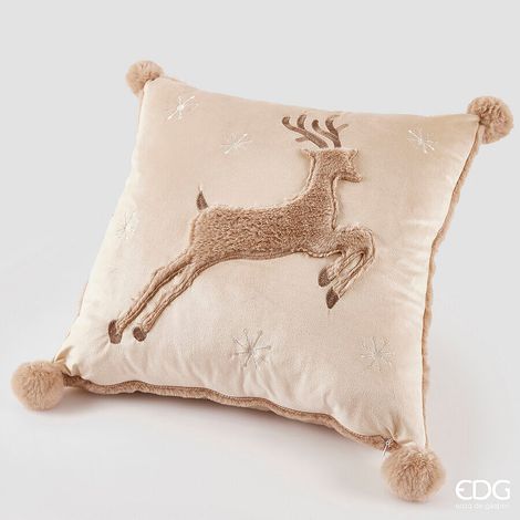EDG Enzo De Gasperi Cuscino Natale Renna Quadrato 45 x 45 Cm Camel (1/2)