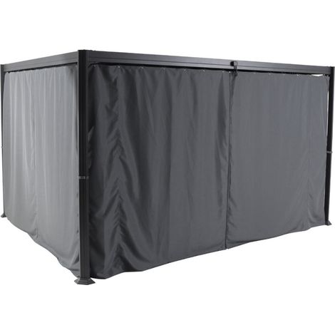 Hesperide – Rideaux en polyester 180 g/m² pour tonnelle Belize 3,6x3m – Couleur ardoise – Lot de 4 panneaux – Protection contre le vent et la chaleur