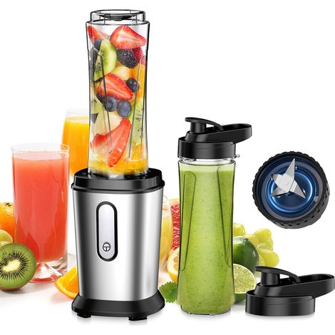 Blender Mixeur, 500W Blender Smoothie avec 2x 600ml sport bouteille portables Sans BPA, Mixeur Blender Compact, Ergonomique, 4 Lames en Inox pour Smoothie Milk-shake Fruits bébé Jus ou légume (1/5)