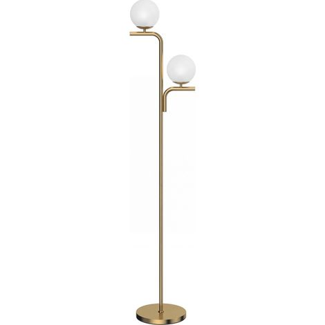 Lámpara de pie LED dorada con 2 pantallas de cristal, 3 temperaturas de color y pedal (1/5)