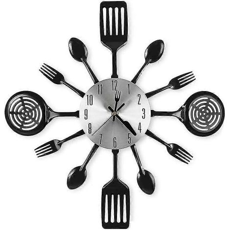 Horloge murale de cuisine de 16 pouces avec cuillères et fourchettes, horloge murale 3D pour la décoration de la maison (1/3)