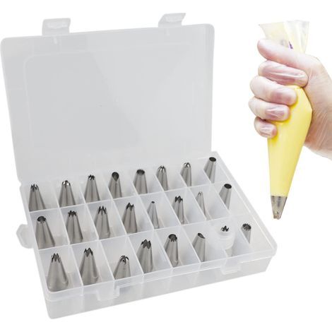 Lot de 24 douilles en acie inoxydable sans coutues pou décoe des gâteaux, douilles pofessionnelles de gande taille, pou cupcakes et pâtisseie (1 m, 2D, 2F, 4B, 6B, 1 A, D66 et 233, 234, 234 m (1/4)
