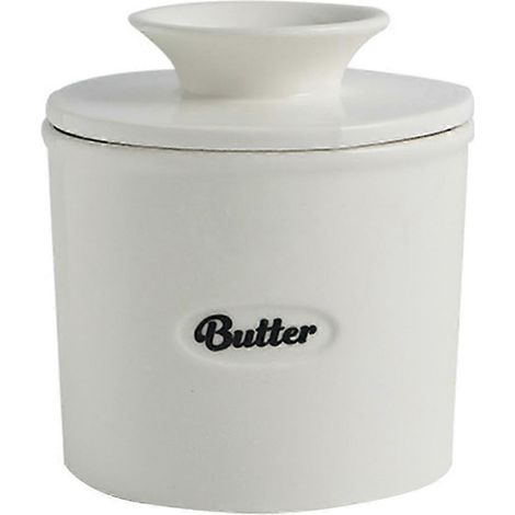 Beurrier en céramique blanche avec couvercle hermétique, idéal pour conserver le fromage et le garder frais plus longtemps. Matériau durable et facile à nettoyer. (1/5)