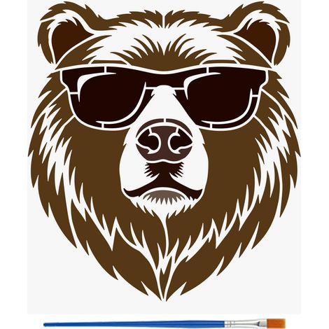 Lunettes de Soleil Ours Pochoirs Avec Un Pinceau 30x30cm Pochoirs Peinture Ours Réutilisables Pet Pochoir Thème Animal Sauvage Modèle de Décor pour Bois Mur Sol Meubles (1/5)