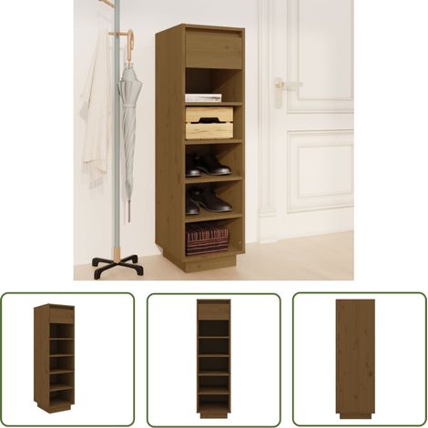 The Living Store Schuhregal Honigbraun 30x34x105 cm Massivholz Kiefer - Schuhschrank - Schuhregal - Kiefernholz - Holz Schrank - Garderobe (1/5)