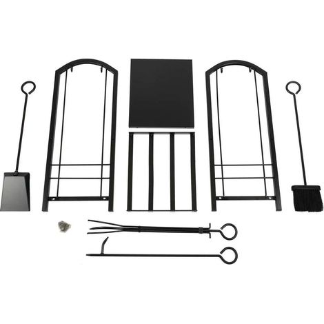 Estante para leña de chimenea con herramientas, de metal, 2 estantes (1/5)