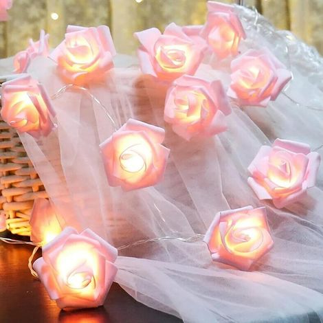 Guirlande lumineuse LED à piles de 3 m, 20 LED suspendues, blanc chaud, pour décoration intérieure (rose) (1/4)