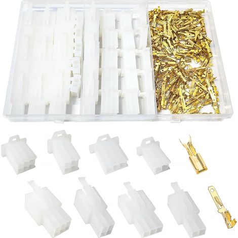 (Blanc)380 Pièces 2.8mm Automobile Connecteur Kit, 2 3 4 6 Broches de Fil Électrique Connecteur et Femelles Sertir Cosse Assortiment, pour Moto, Voiture, Camion, Scooter, Bateaux Électrique (1/5)