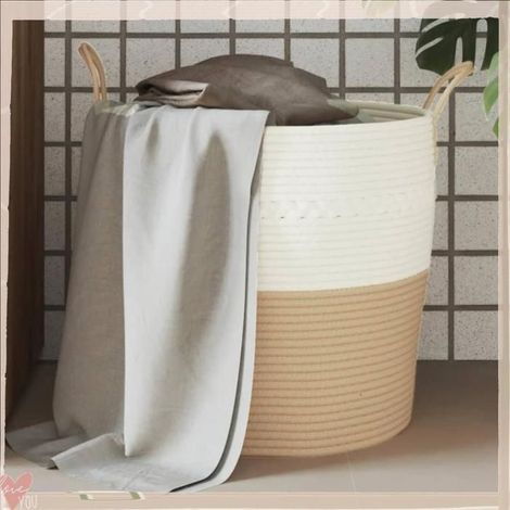 358487 Panier de rangement beige et blanc 43x38 cm coton (1/5)