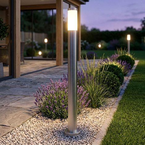 Stehleuchte Außen Sockelleuchte Standlampe Garten Außenleuchte Wegbeleuchtung, Edelstahl, 1x E27 LED 9W 810Lm warmweiß, DxH 7,6 x 110 cm (1/5)