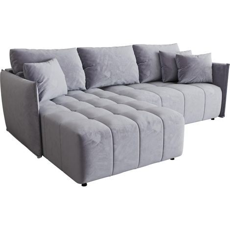 Canapé d’angle velours convertible avec rangement ELIO angle gauche-Gris bleuté-angle gauche (1/4)