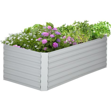 Raised Beds for Garden, Galvanised Steel Outdoor Planters  Multi-reinforced Rods, 180 x 90 x 59 cm, Light Grey (1/5)
