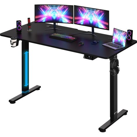CASARIA® Motorised Sit Stand Desk Height Adjustable 73-118cm LCD Display Standing Home Office Gaming Computer Table Headset, Drink Holder (1/5)