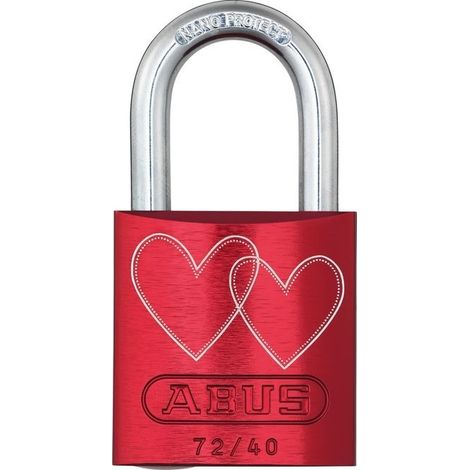 ABUS 712490 LOVE Lock Lucchetto a Bulgar in Alluminio con Chiusura Automatica e Gravura Doppio Cuore colore Rosso