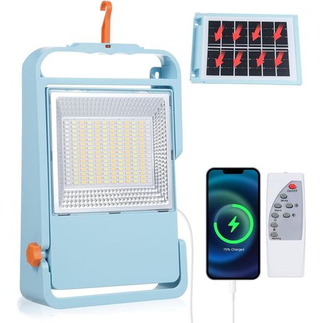 Luces solares de camping, lámpara recargable regulable de 6000 mAh con control remoto, panel solar extraíble, 5 modos, 180 LED, luz de trabajo ultra brillante para tienda de campaña (1/4)