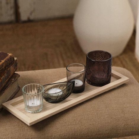 Today Bandeja Candelabro Beige Claro 36 x 11.8 cm Madera de Paulownia