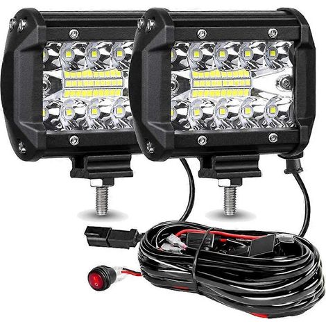 Barre lumineuse LED de travail pour voiture 4x4, projecteurs longue portée, phares antibrouillard LED ultra-lumineux pour moto, quad, tracteur (2 pièces avec câble). (1/5)