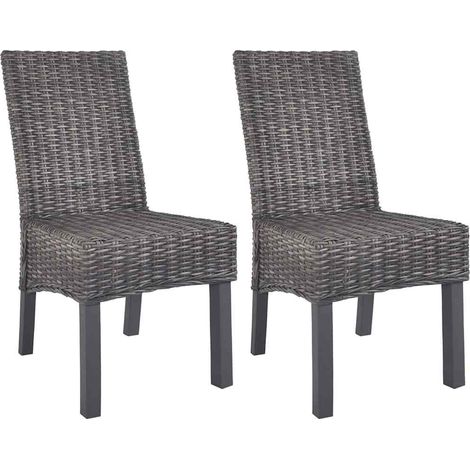vidaXL Chaises à manger lot de 2 marron rotin kubu et bois d'acajou (1/5)