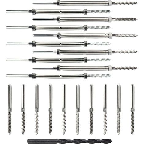 Lot de 10 paires de tendeurs à vis tire-fond et de goujon pour kit de garde-corps de pont à câble de 1/8 po (1/4)