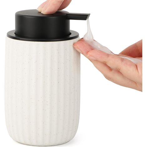 Distributeur Savon, 320ml Flacon Pompe Vide, Distributeur Gel Douche en Céramique, Distributeur Shampoing avec Grande Tête de Pompe, Bouteille Savon pour Salle de Bain'Blanc - Noir 320ML'Blanc - Noir'