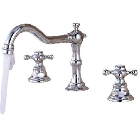 Robinet mitigeur lavabo 3 trous – Poignée double eau chaude et froide – Finition chromée – Installation facile – Économie d'eau (1/5)