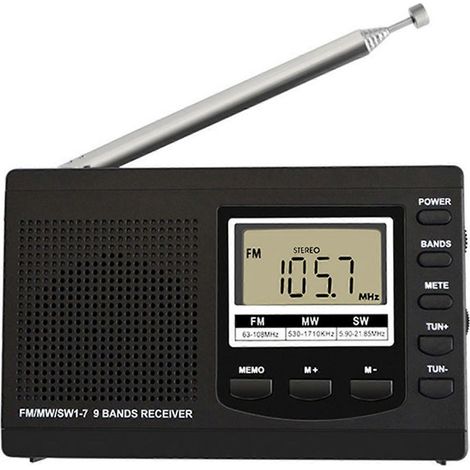 Radio portable AM/FM à affichage numérique, syntonisation ondes courtes numériques, stéréo multibande pour les situations d'urgence, noire (1/5)